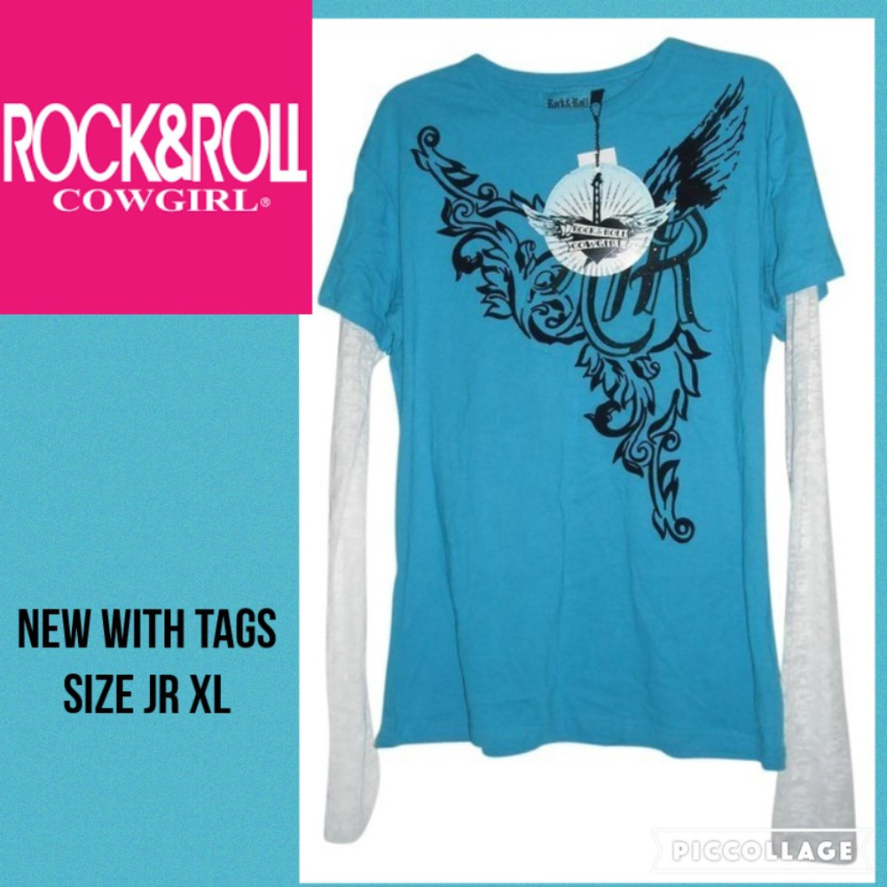 NWT Rock & Roll Cowgirl Jr XL Tee Turquoise Shirt